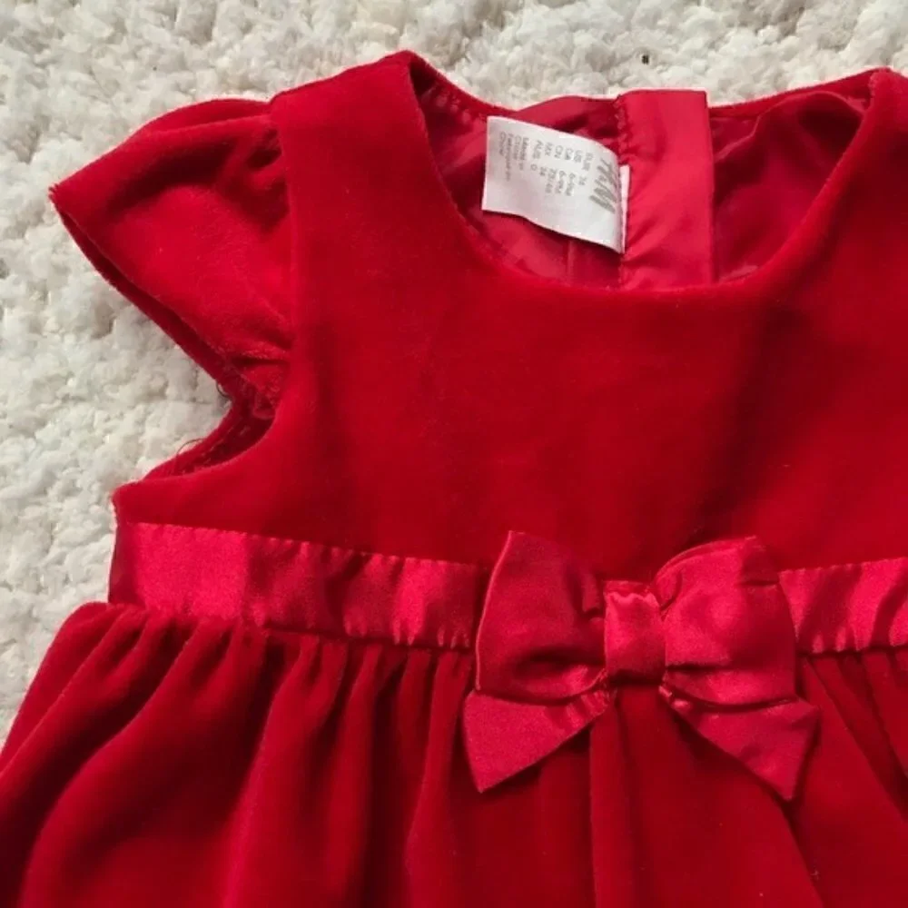 H&M: Red, Cap Sleeve Velvet Bow Detailed Dress
